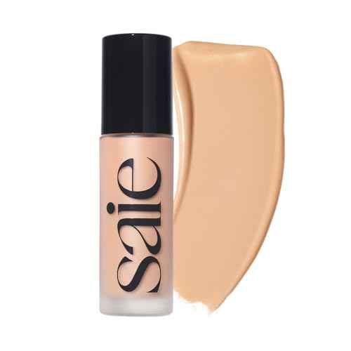 Saie Glowy Super Skin Tint Liquid Foundation - Weightless + Dewy Foundation with Lightweight Medium Coverage - Hydrating Face Makeup + Skin Care Serum Hybrid with Hyaluronic Acid - Shade 10 (1.01 oz)
