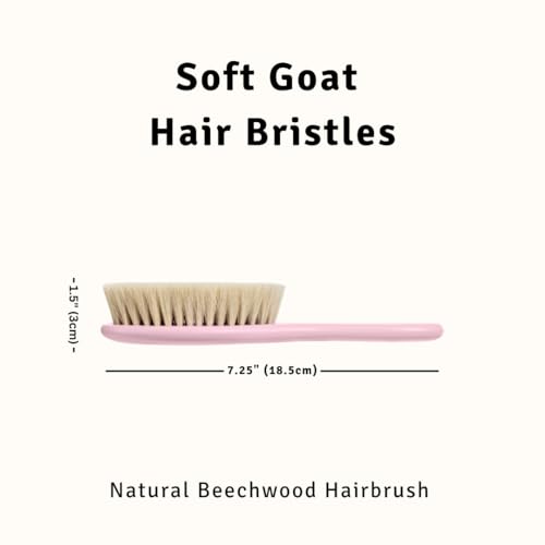 Baby Hair Brush - Ultra Soft Goat Bristles - Wooden Cradle Cap Brush for Newborns, Infants, Toddlers - Gentle Scalp Grooming and Styling for Baby Girls and Boys (Rosa)