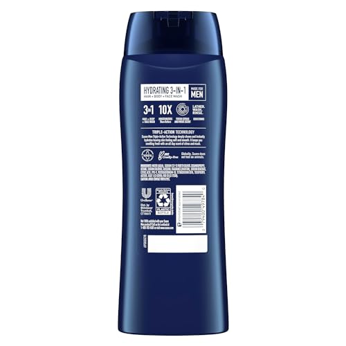 Suave Men Moisturizing Body, Face and Hair Wash, 3-in-1 For Hydrated Skin and Hair, Citrus & Musk scent, No Parabens, No Phtahaltes, 18 Oz, (Pack of 12)
