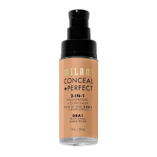 Milani Conceal + Perfect 2-in-1 Foundation + Concealer - Rich Sand (1 Fl. Oz.) Cruelty-Free Liquid Foundation - Cover Under-Eye Circles, Blemishes & Skin Discoloration for a Flawless Complexion