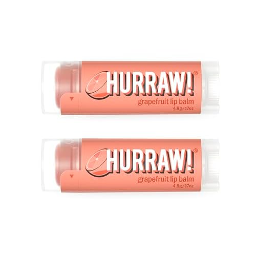 Hurraw! Grapefruit Lip Balm, 2 Pack: Organic, Certified Vegan, Cruelty and Gluten Free. Non-GMO, 100% Natural Ingredients. Bee, Shea, Soy and Palm Free. Made in USA