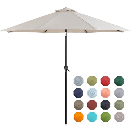 Tempera 9ft Patio Market Outdoor Table Umbrella with Push Button Tilt and Crank,Large Sun Umbrella with Sturdy Pole&Fade resistant canopy,Easy to set, Grass