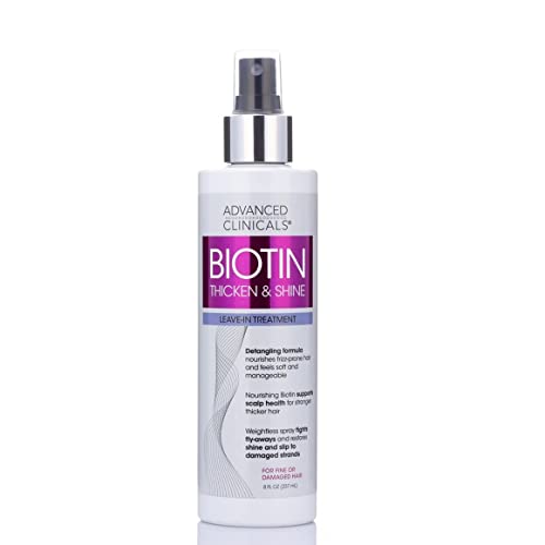 Advanced Clinicals Biotin Hair Spray Thicken & Shine Leave In Treatment, Biotin Detangling Formula Nourishes Fine, Damaged, Or Frizz Prone Hair & Supports Scalp Health For Strong Thick Hair, 8 Fl Oz