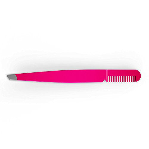 Eyebrow Tweezer with Comb - Slant Tip, Bright Pink - BOGO SALE Offer - Details Below.