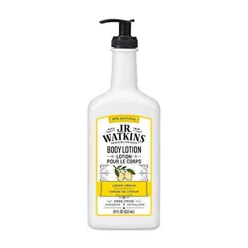 J.R. Watkins Daily Moisturizing Lotion ? Body Cream in Pump Dispenser ? Hydrating Skin Cream Made with Shea Butter, Cocoa Butter, Coconut Oil & Vitamin E, Lemon Cream, 18 fl oz