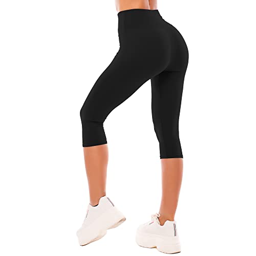 SINOPHANT High Waisted Leggings for Women - Full Length Capri Buttery Soft Yoga Pants for Workout Athletic(Capri Black,S-M)