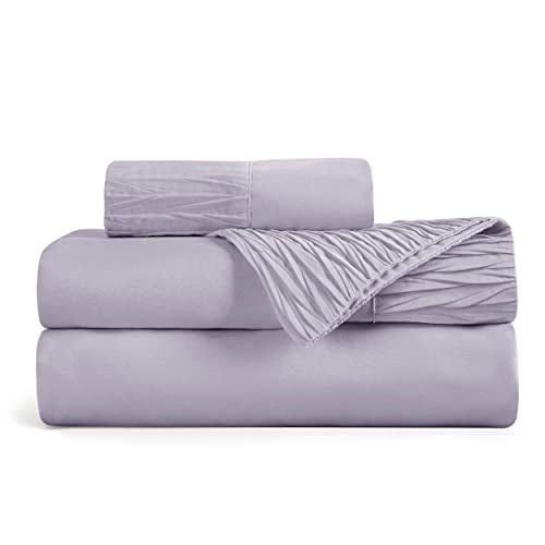 Bedsure Twin Sheets Set - Soft Twin Bed Sheets, 3 Pieces Hotel Luxury Lavender Sheets Twin, Easy Care Polyester Microfiber Cooling Bed Sheet Set