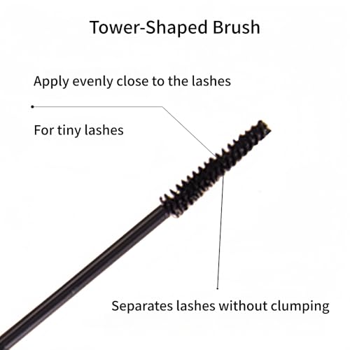 Black Mascara with Tower-Shaped Brush for Tiny Lashes, No Smudge and Long Lasting, Natural, No Clumping, Easy to Apply, Waterproof