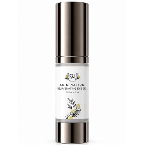 Skin Nation Rejuvenating Eye Gel, Super Hydrating with Peptides, Hyaluronic Acid and Green Tea, Lightweight Plant Based Under Eye Cream for Puffiness, Dark Circles and Smooth Skin, 0.51 oz
