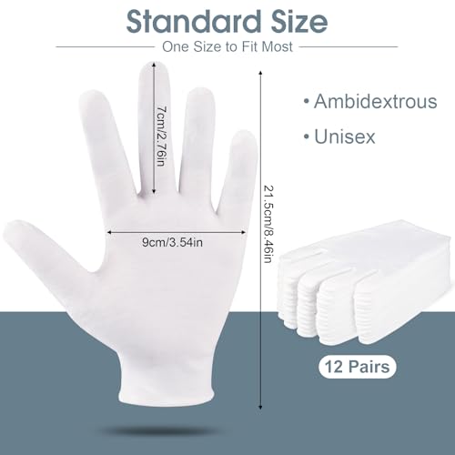 24 Pcs White Cotton Gloves for Dry Hands & Eczema