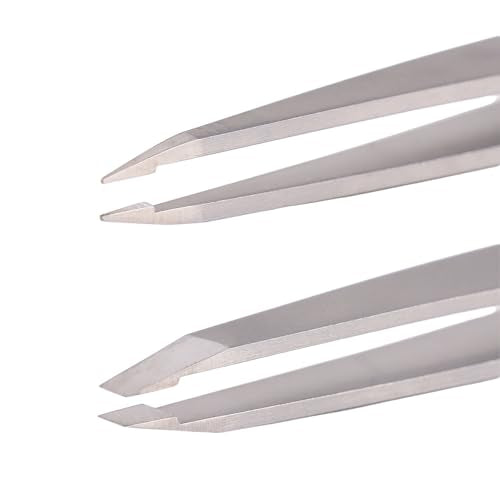 Stainless Steel Slant & Pointed Tip Tweezers Set - 2 Pack