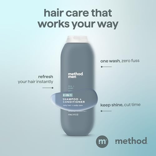 Method Men 2-in-1 Shampoo + Conditioner, Sea + Surf, 14 Ounces (Pack of 3)
