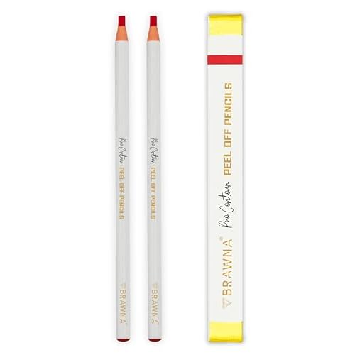 BRAWNA Pro Contour Peel Off Pencil for Eyebrow and Lip Mapping - Set of 2 - Red - PMU Supplies- Lip Blushing Supplies
