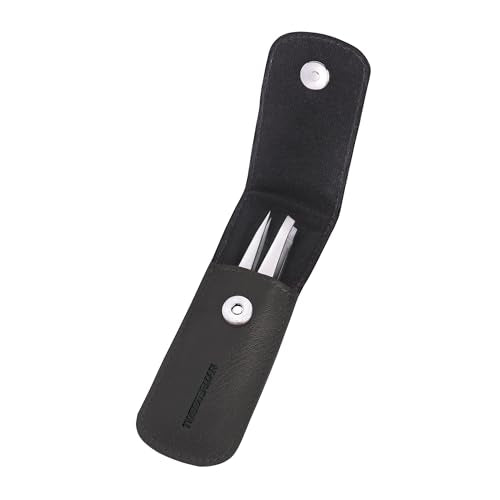 Tweezerman Petite Tweeze Set with Travel Case - Point and Slant Tweezers, Tweezers for Travel (Black Case)