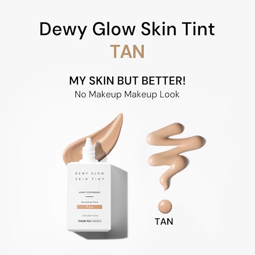 THANK YOU FARMER Dewy Glow Skin Tint, Long-Lasting Tinted Moisturizer, Light coverage, Vitamin B3, Niacinamide, Adenosine, Korean Beauty Dermatologist Tested, Tan, 1.75 fl oz