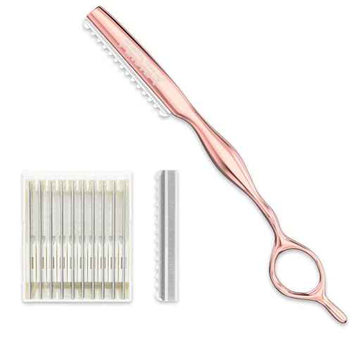 Hair Razors for Cutting Hair, Professional Hair Styling Texturizing Razor, Stainless Steel Hair Thinning Razor Kit with 10 Replacement Blades, Premium Hair Cutting Tool for Salon and Home