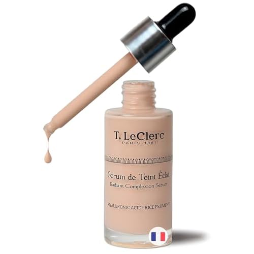 T.LeClerc Anti-Aging Radiance Serum No. 1 Ivory - Fluid Foundation Care, Luminous & Unified Complexion, Second Skin Effect, Hyaluronic Acid, 30 ml (Cachemire)