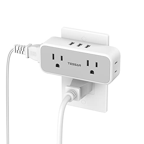 Surge Protector Outlet Extender, TESSAN Multi Plug Outlet Splitter with 4 Electrical Outlets 3 USB Blocks(2 USB C), Flat Multiple Wall Plug Expander for Bathroom Home Office Dorm Room Essentials