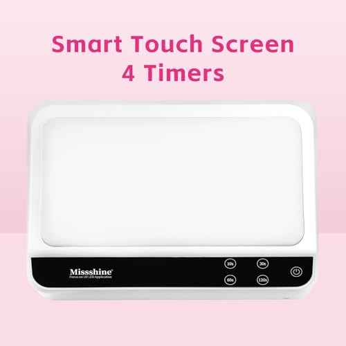 Missshine UV Nail lamp 72w 66 Dual Source Beads, Large Space uv Light for Gel Nails with Tilting Hand Pillow and Smart Touch Screen, Mirror Removable Base Nail lamp with 4 timers and Built-in USB