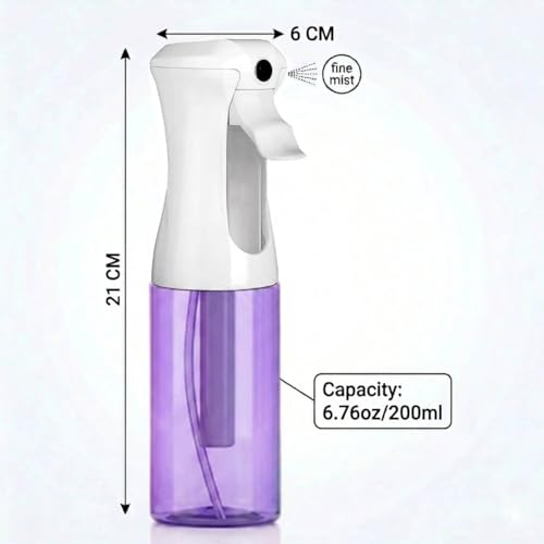 VIGOR PATH Continuous Fine Mist Spray Bottle – 6.7oz Refillable Water Mister for Hair, Cleaning & Plants