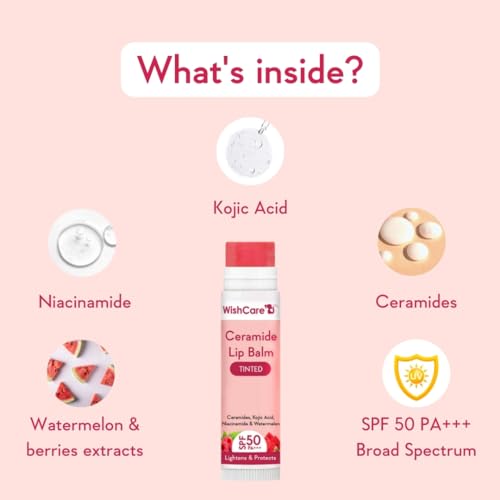 WishCare Tinted Lip Balm with SPF 50 PA+++ ? Enriched with Niacinamide, For Women, 5g