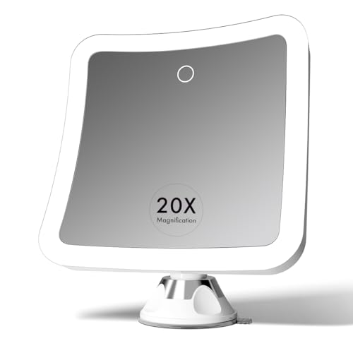 Fancii 20x Magnifying Makeup Mirror with LED Lights, Rechargeable, High Zoom | 7-inch Large Lighted Travel Mirror for Vanity and Bathroom, Dimmable, 3 Light Settings, Strong Suction, 360¡Æ Rotation