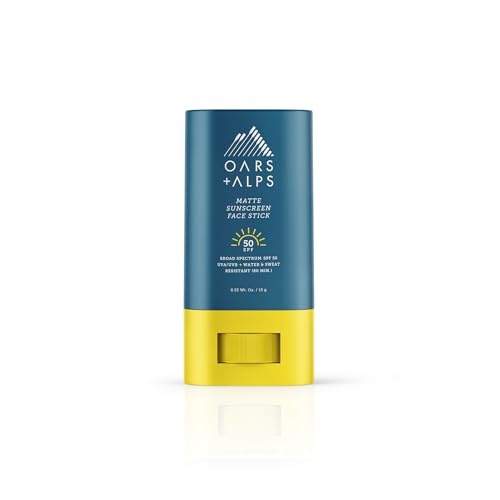 Oars + Alps Matte Sunscreen Face Stick SPF 50, Water & Sweat Resistant Sunblock, Broad Spectrum UVA/UVB Protection, Dermatologist Tested, Gluten-Free, Travel-Friendly