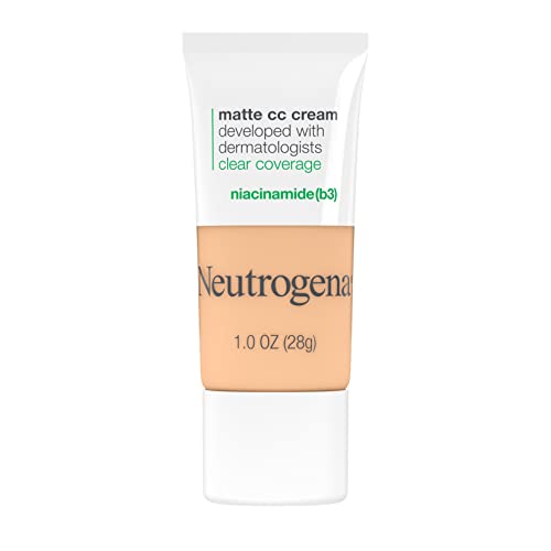 Neutrogena Clear Coverage Flawless Matte CC Cream, Full-Coverage Color Correcting Cream Face Makeup with Niacinamide (b3), Hypoallergenic, Oil Free & Fragrance Free, Porcelain, 1 oz