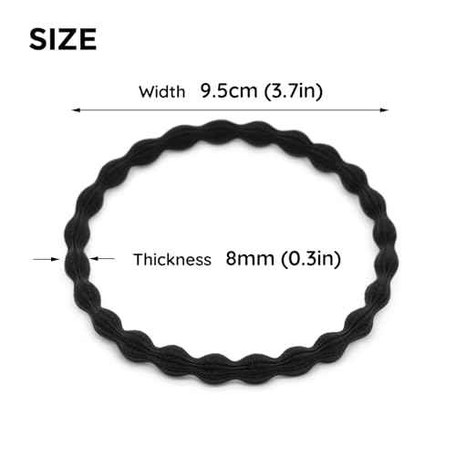 Extra Long Hair Tie for Thick and Curly Hair - Elastic Ponytail Holders for Women or Men, No Metal Bands, Long-Lasting Braids Accessories, 12 Count, Black