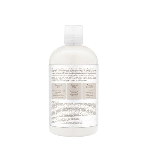 Shea Moisture Daily Hydration Shampoo hair care for all hair types 100% Virgin Coconut Oil with Coconut Oil, Coconut Milk, Acacia Senegal 384 ml