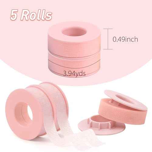 Lash Tape for Eyelash Extensions - Silicone Gel Eyelash Tape Eyelash Extension Tape for Sensitive Skin Pain Free Removal Breathable Micro Eyelash Extension Supplies£¨0.49in x 3.94yd£¬5Rolls Pink£©