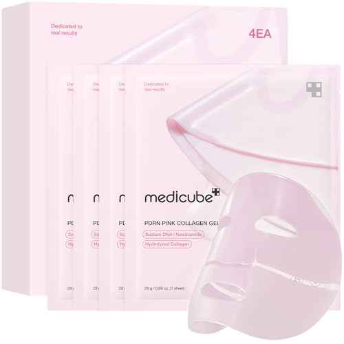 medicube Salmon DNA PDRN pink collagen jelly gel mask | overnight face mask for glass glow skin- elasticity, hydrating, firming and moisturizing | korean skincare, 28g, 4ea