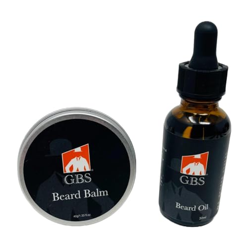 G.B.S Beard Grooming Set Includes Beard Oil, Beard Balm, 3" Boar Bristle Brush, 7 Inches Dressing Comb, 5 Inches Shave Razor and 10 Blades, 3" Mustache Comb, Trimming Scissors, Pack of 8