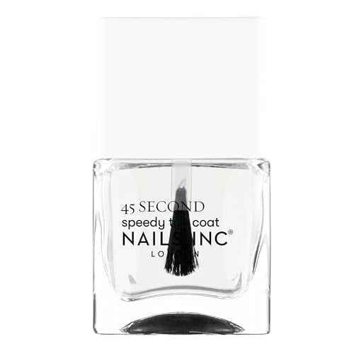 Nails Inc 45 Second Speedy Gloss Nail Polish Top Coat, Rapid Dry, Air Dry, Ultra Glossy, Chip Resistant, Long Wearing, Streak Free Shine, Strong Nail Polish Sealer, Clear, 0.47 Fl Oz