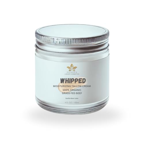 Beef Tallow for Skin Care -100% Grass Fed- Whipped Moisturizer for Face and Body - 100% Natural Lotion for Sensitive Skin Vanilla Bean Latte - 4 FL. oz.