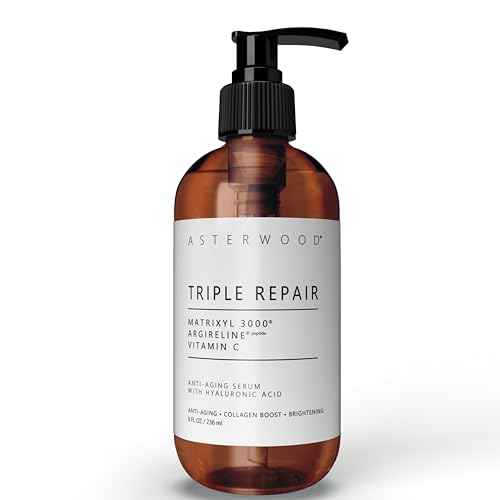Asterwood Triple Repair Matrixyl 3000 + Argireline + Hyaluronic Acid + Vitamin C Serum for Face - Anti-Aging, Collagen Boosting, Hydrating - Fragrance-Free - 8 Fl Oz