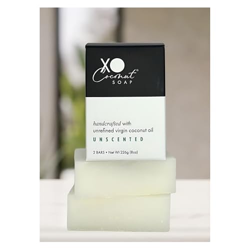 Coconut Oil Bar Soap Handcrafted Organic Natural Face Body Hands Vegan Unscented - 2 Bars, 4 Ounces Each