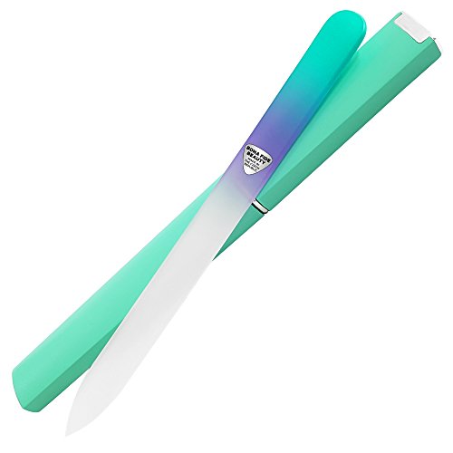 Bona Fide Beauty Czech Glass Nail File with Case, Pastel Green Violet Crystal Nail File for Natural Nails