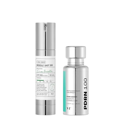 VT COSMETICS CICA Reedle Shot 300 Essence 1.69Fl Oz (50ml) & Korean Gingseng Vegan PDRN 100 Serum for Natural Glow 1.01 fl. Oz.
