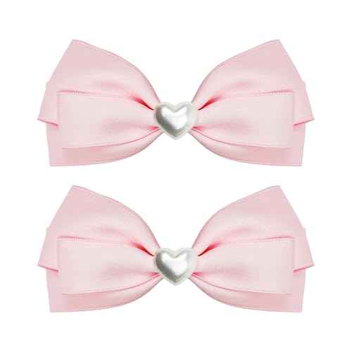 2pcs Pink hair bows for girls, cute bow hair clips for women, light pink hair bow with alligator hair clip, christmas and valentines hair bows, hair accessories for girls