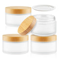 4 Pcs 200g/6.7oz Frosted Cosmetic Containers Glass Jar Empty Sample Jars with Bamboo Lids for Cream Lotion Lip Balm Makeup