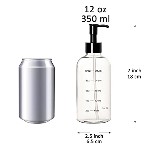 Youngever 6 Pack Plastic Pump Bottles, Clear Refillable Plastic Pump Bottles with Measurement and Travel Lock (12 Ounce)