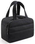 Quilted Travel Makeup Bag with Dual Compartments & Handle