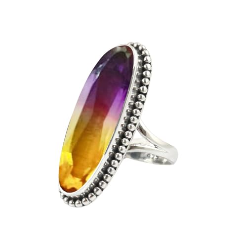 Ametrine Quartz Ring 925 Sterling Silver Handmade Ring Large Oval Gemstone Ring For Women Engagement Valentine Gift For Her Ametrine Jewelry Classic Statement Ring By NKG