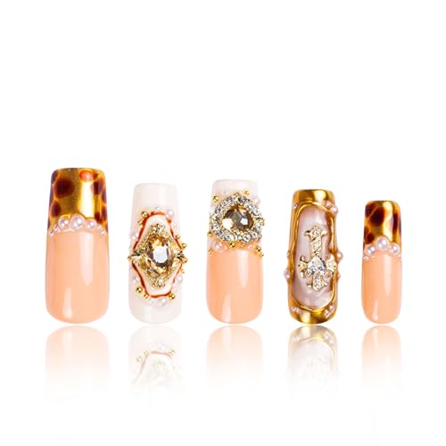 LOVFUL Press on Nails Regal Romance | Handmade with Full Covered Crystals | Reusable Full Cover Nails | Square Classic Regular 1.3 in | H366-M