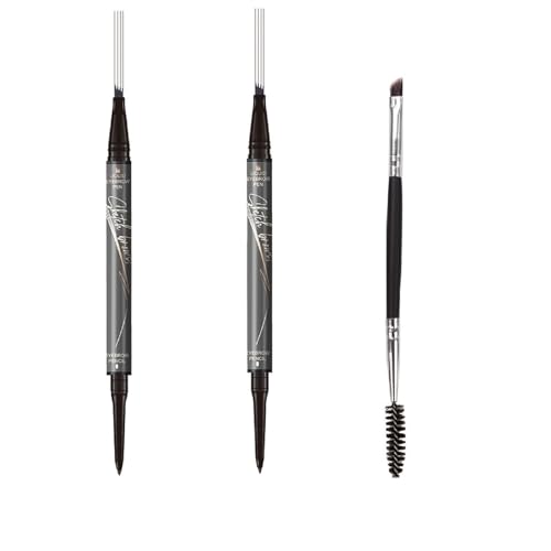 3 Packs 2-in-1 Dual-Ended Waterproof Eyebrow Pencil with 4-Fork-Tip Brow Pen and Precise Brow Pencil Create Natural Hair-Like Brows, with Dual-ended Eyebrow Brush (3# Dark Gray)