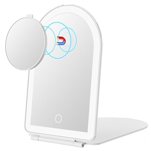 Rechargeable Travel Makeup Mirror with Lights & 10X Magnification