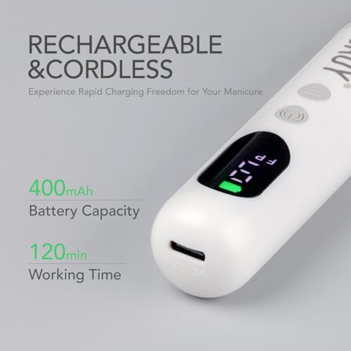 Cordless Nail Drill - Rechargeable Electric Nail File with LED Display for Manicure & Pedicure