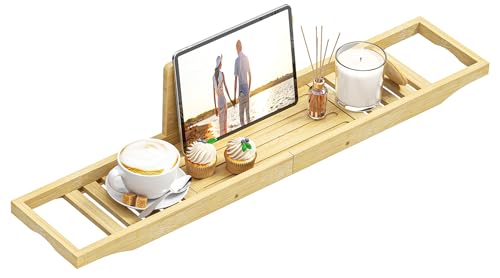 Bamboo Bathtub Caddy Tray - 29" Bath Tray with Slip-Resistant Grips