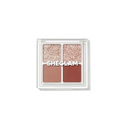 SHEGLAM Cosmic Crystal Eyeshadow Quad 4-Color Matte Glitter Eyeshadow Palette Rose Gold Warm Peach Brown Long Lasting Ultra Pigmented Smooth Blendable Eyeshadow-Quad-Spellbound